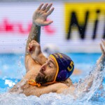 FUKUOKA, JAPAN - JULY 21: Nemanja Ubovic of Serbia, Uros Cuckovic of Montenegro during the World Aquatics Championships 2023 Men's match between Serbia and Montenegro on July 21, 2023 in Fukuoka, Japan (Photo by Albert ten Hove/Orange Pictures)