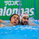 FUKUOKA, JAPAN - JULY 21: Vlado Popadic of Montenegro, Marko Radulovic of Serbia during the World Aquatics Championships 2023 Men's match between Serbia and Montenegro on July 21, 2023 in Fukuoka, Japan (Photo by Albert ten Hove/Orange Pictures)