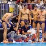 FUKUOKA, JAPAN - JULY 23: headcoach Vladimir Gojkovic of Montenegro talking to his players during the World Aquatics Championships 2023 Men's crossover match between Croatia and Montenegro on July 23, 2023 in Fukuoka, Japan (Photo by Albert ten Hove/Orange Pictures)