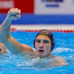 FUKUOKA, JAPAN - JULY 23: Dusan Matkovic of Montenegro celebrates the win during the World Aquatics Championships 2023 Men's crossover match between Croatia and Montenegro on July 23, 2023 in Fukuoka, Japan (Photo by Albert ten Hove/Orange Pictures)