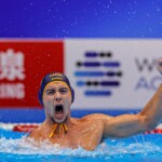 FUKUOKA, JAPAN - JULY 23: Bogdan Durdic of Montenegro celebrates during the World Aquatics Championships 2023 Men's crossover match between Croatia and Montenegro on July 23, 2023 in Fukuoka, Japan (Photo by Albert ten Hove/Orange Pictures)