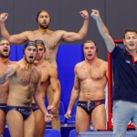 FUKUOKA, JAPAN - JULY 23: players of Montenegro celebrate during the World Aquatics Championships 2023 Men's crossover match between Croatia and Montenegro on July 23, 2023 in Fukuoka, Japan (Photo by Albert ten Hove/Orange Pictures)