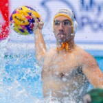 FUKUOKA, JAPAN - JULY 17: Vasilije Radovic of Montenegro prepares to shoot during the World Aquatics Championships 2023 Men's Waterpolo match between Montenegro and South Africa on July 17, 2023 in Fukuoka, Japan (Photo by Albert ten Hove/Orange Pictures)